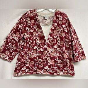 Christopher & Banks Botanical Print Layered Look Knit Top w/Empire Waist Spring